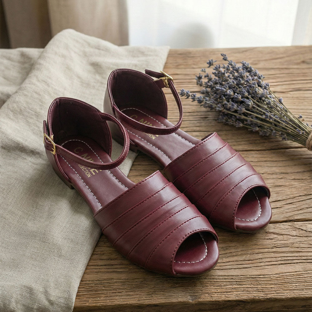 Dark Red Color Sandals by Douce