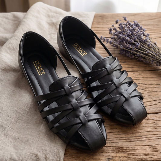 Dark Black Color Sandals by Douce